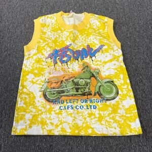 Vintage Y2k Yellow Biker Motorcycle Tie Dye Youth Kids Tank Top Size 5